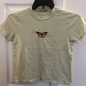 Brandy Melville Helen Butterfly Embroidered Tee Green